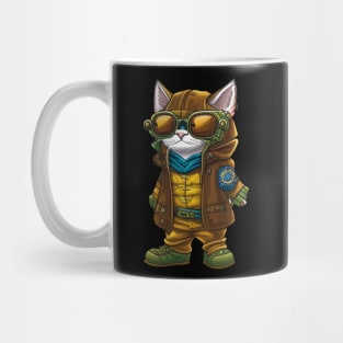 Steampunk Cat in Goggles and Jacket Mug